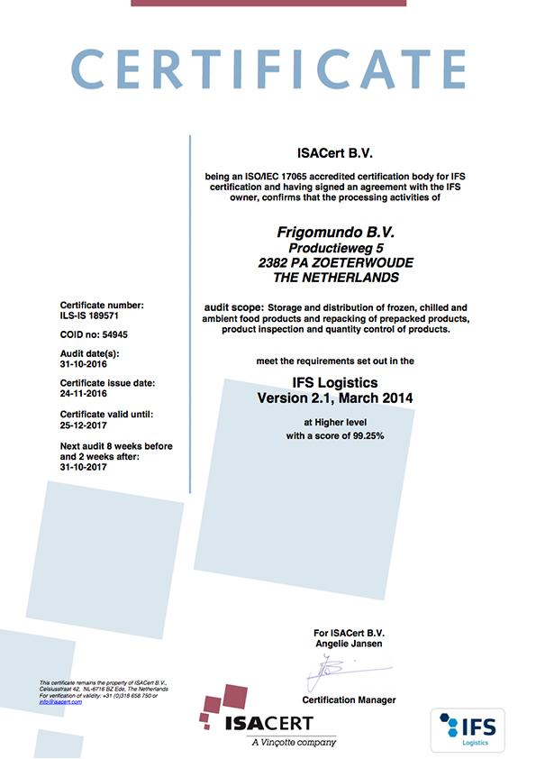 IFS Logistics Certificate IFS Logistics Certificate
