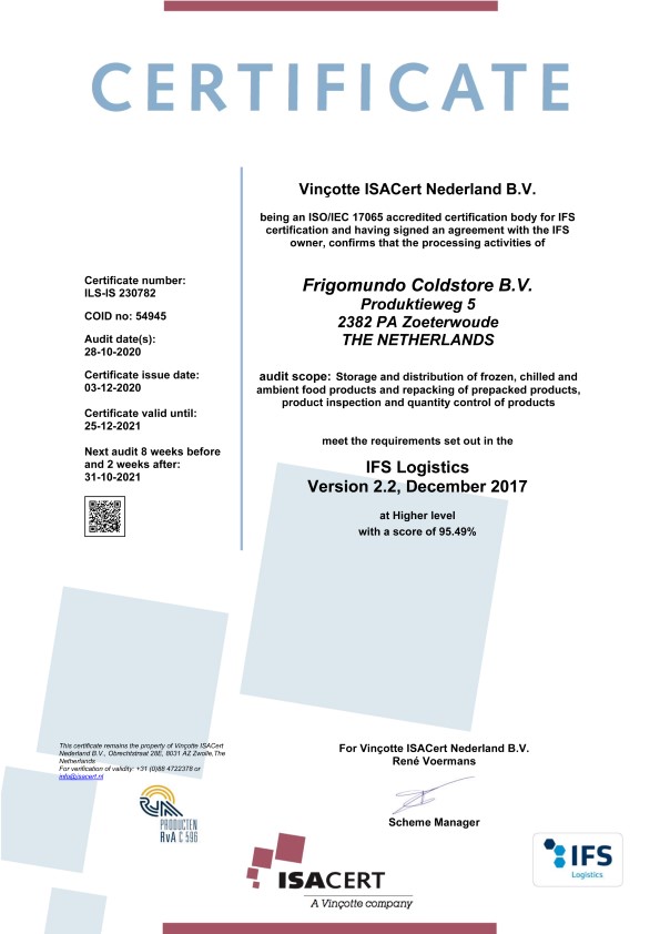 certificate-ils-en IFS Logistics-Certificaat